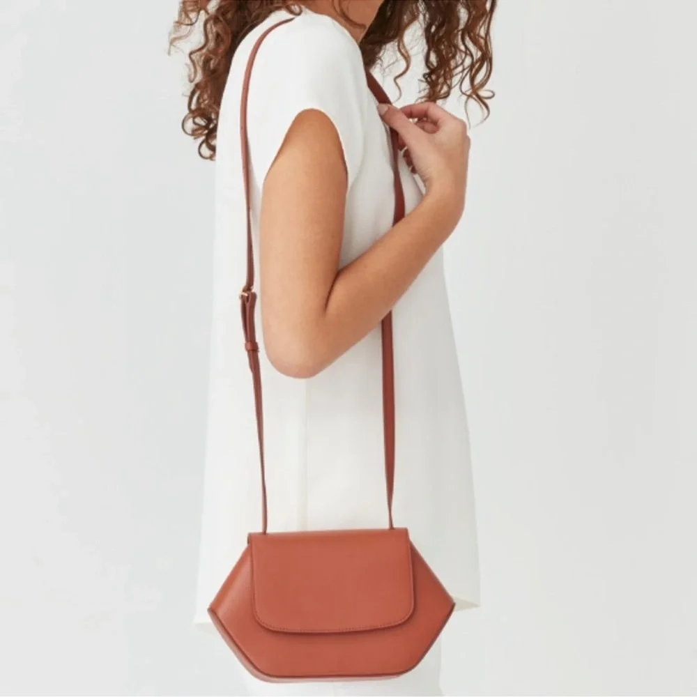 NWT Cuyana Mini Hexagon Leather Crossbody Bag in Sienna